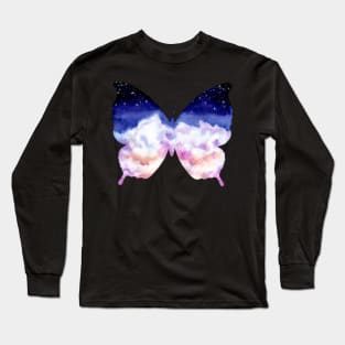 Watercolor Sky and Butterfly Long Sleeve T-Shirt